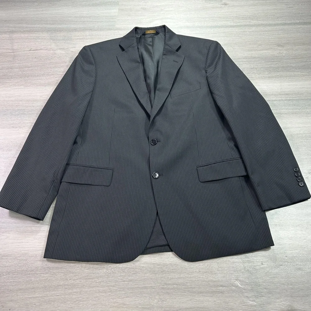 Brooks Brothers Blazer Mens 43R Gray Pinstripe 346 Stretch Wool Blend Two Button